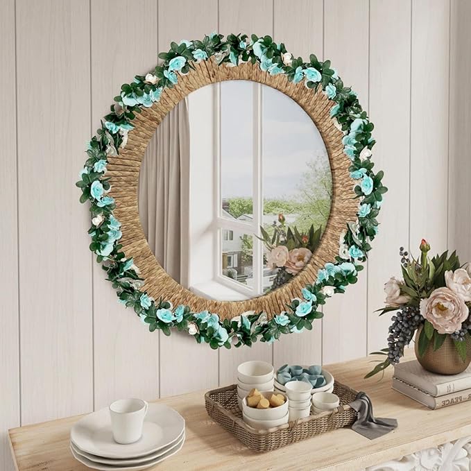 8Pcs 63Ft Teal&White Rose Garland, Fake Rose Hanging Flowers, Artificial Flower - Image 5