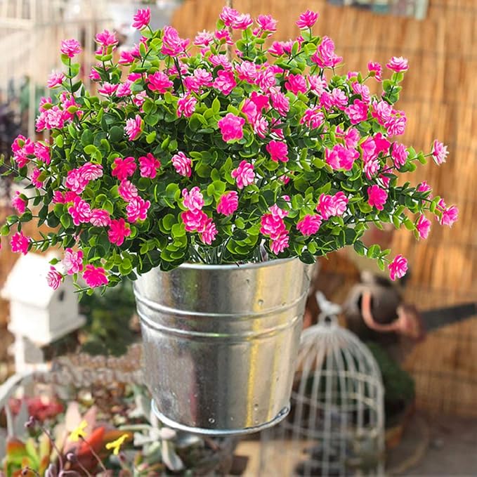 10 Bundles Artificial Fake Flowers, Faux Outdoor Plastic Plants UV Resistant - Image 2