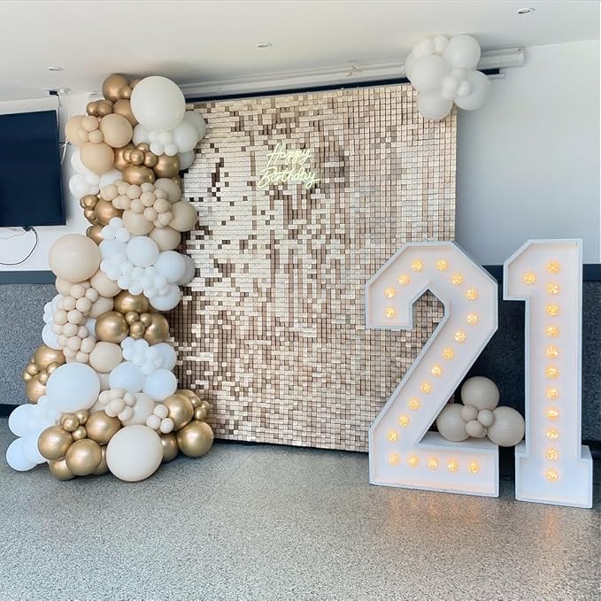Qcity Champagne Gold Shimmer Wall Backdrop 36PCS, Square Sequin Glitter - Image 7