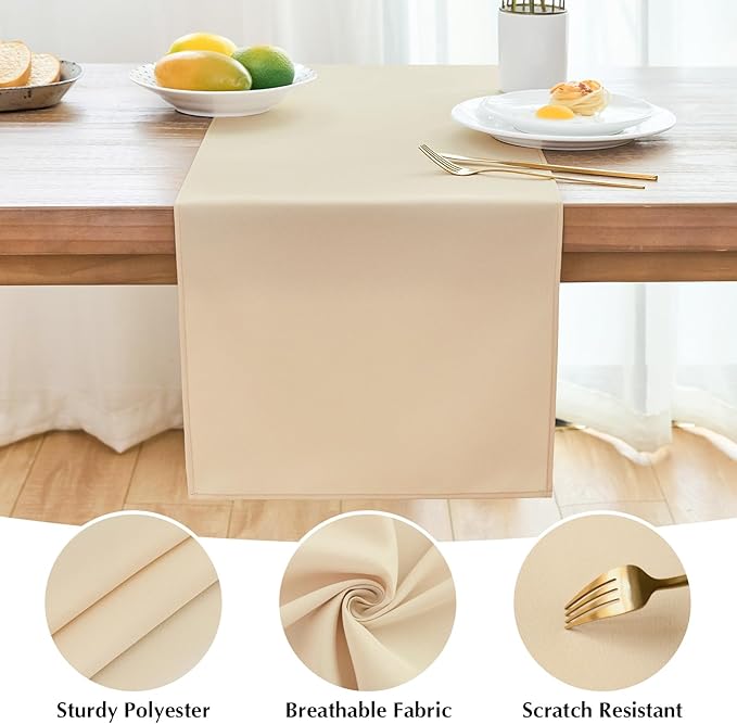 2 Pack Beige Long Table Runner 12 x 108 Inch Solid Color Farmhouse Runners - Image 4