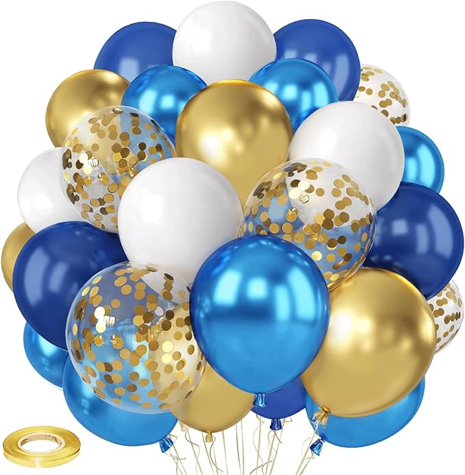 Navy Blue and Gold Confetti Balloons by Vanjehou