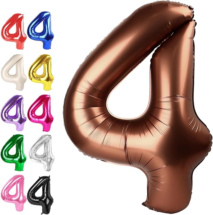 40 Inch Dark Brown Large Number 4 Balloons, Giant Foil Number Four 14 24 34 40 by Upgesy