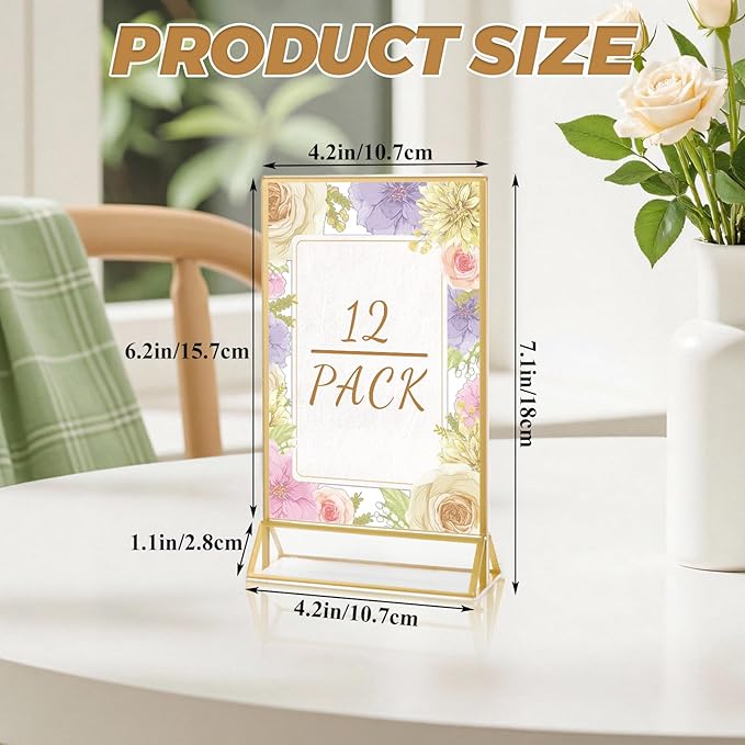 12 Pack Gold Acrylic Sign Holder 4x6 Picture Frame, Double Sided Gold Table - Image 2