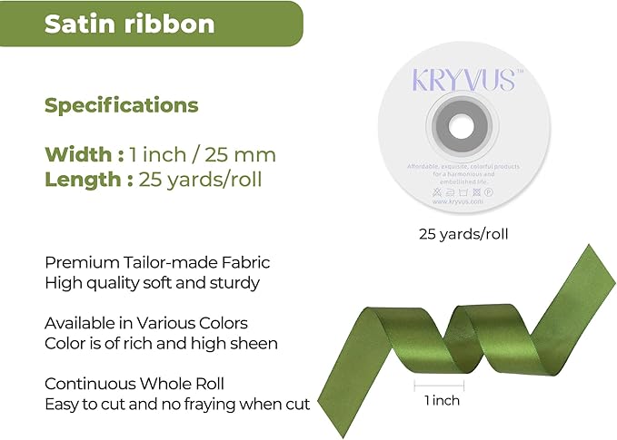 Olive Green Satin Ribbon 1 inch X Continuous 25 Yards, Single Face Polyester - Image 3