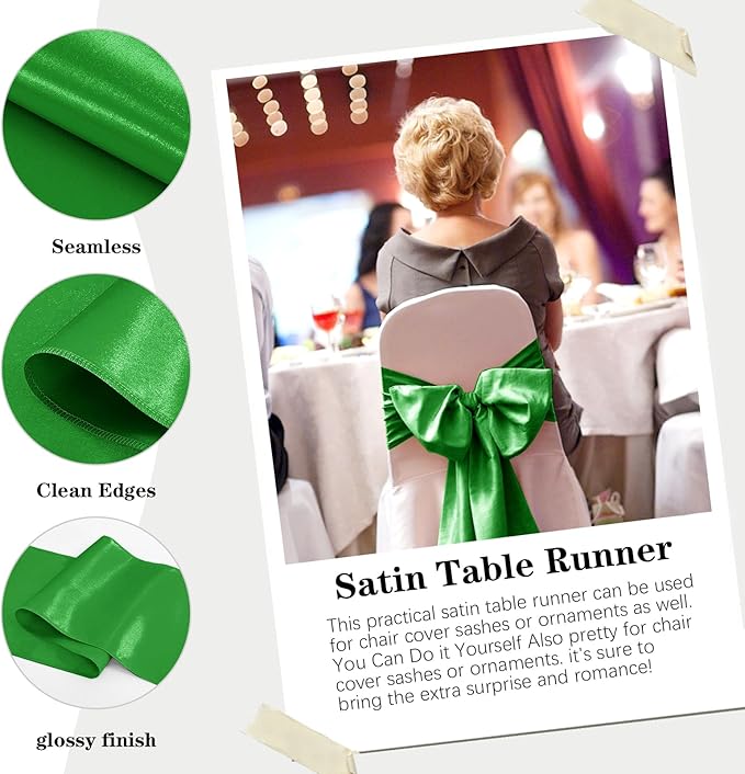 10 Pack Satin Table Runner 12 x 108 Inch Long Emerald Silk Table Runner - Image 4
