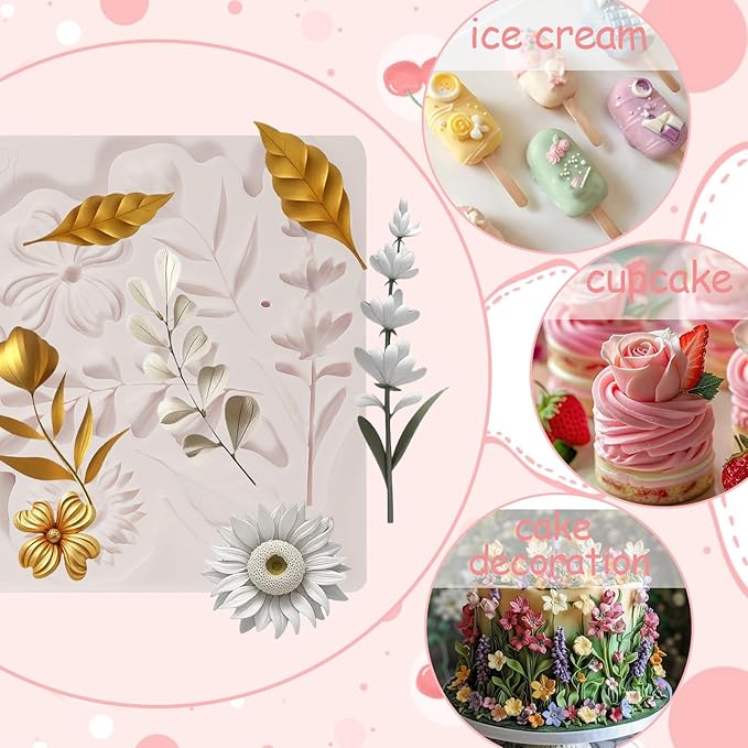1 Pcs Flower Fondant Mold for Cake Decoration, Leaf Chocolate Silicone Mold - Image 5
