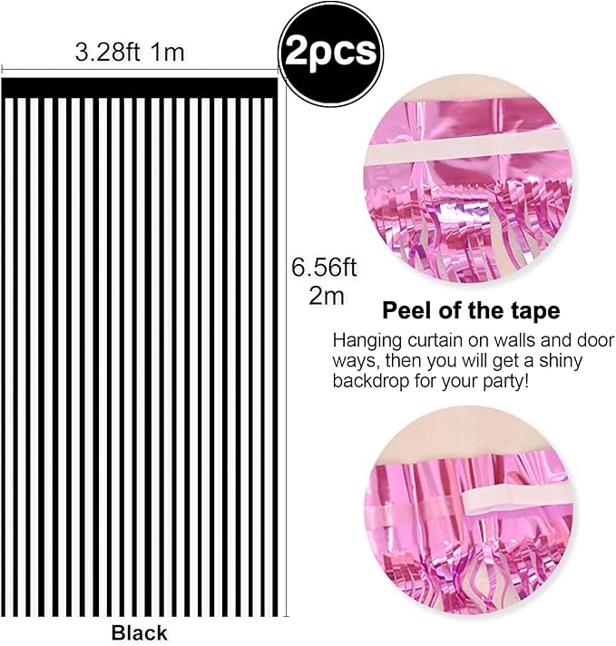 2 Pcs Black Metallic Tinsel Foil Fringe Curtains Backdrop, 3.28 ft x 6.56 ft - Image 2