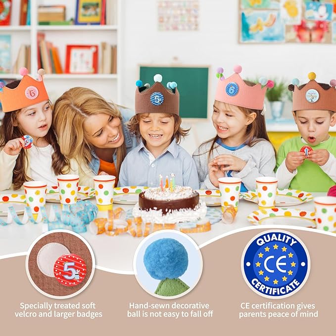 Reusable Birthday Crown with Numbers, Kids Birthday Hat Fabric Crown Pertain - Image 3