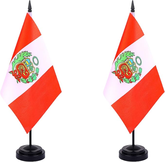 Peru Desk Flag 12" Solid Pole Deluxe Set Peruvian Flags Banner Mini Small Peru by Unknown