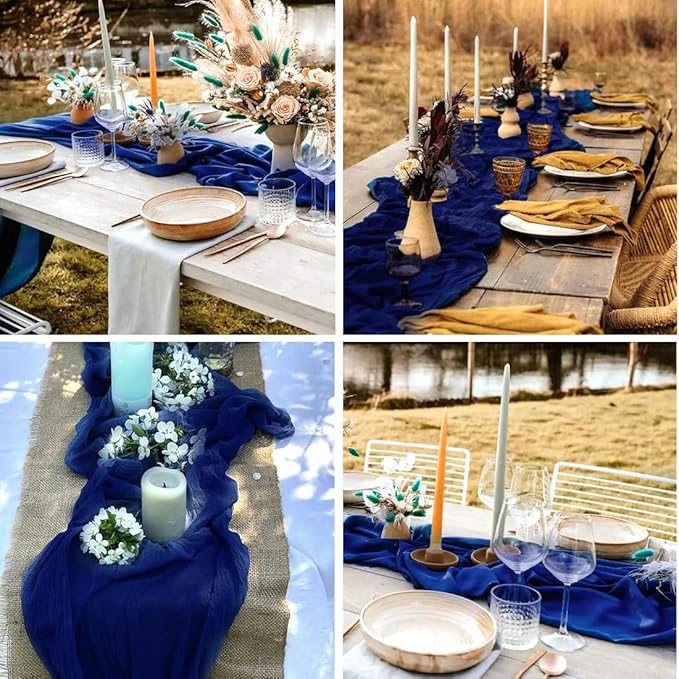 Blue Cheesecloth Table Runner -21*120Inch Long Boho Wedding Table Decor - Image 6