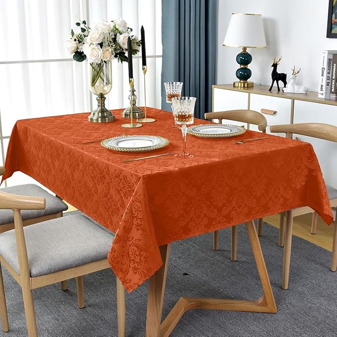 Jacquard Tablecloth Rectangle 60 x 102 Inch, Spill Proof Washable Damask Autumn - Image 2