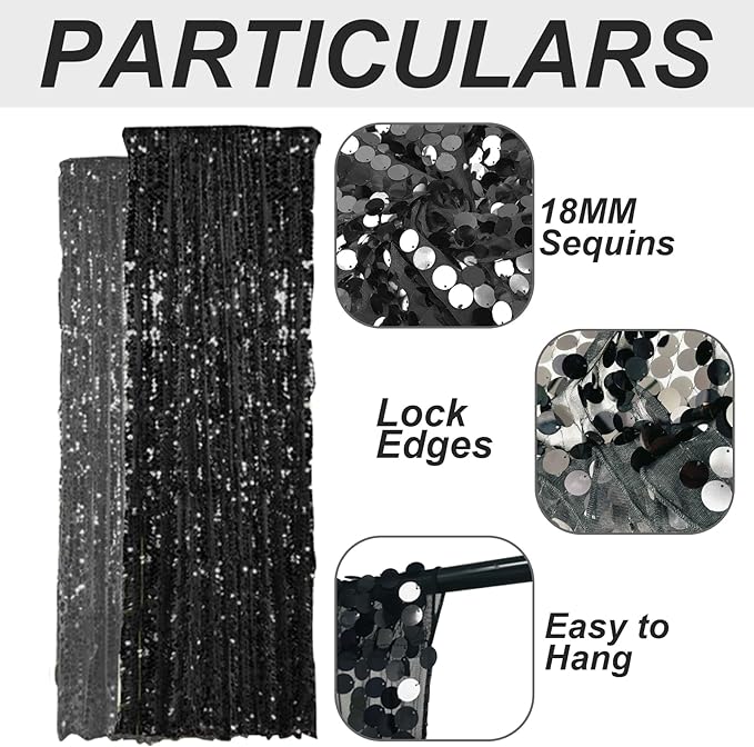 18MM Black Big Sequin Payatte Backdrop Curtains 4.5FTX9FT 2 Panels-Black Drapes - Image 3