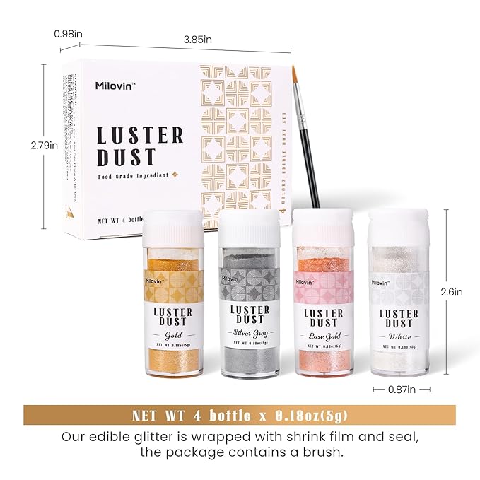 Edible Glitter for Cocktails, Luster Dust Edible, 4 Colors 5g/bottle Edible - Image 5