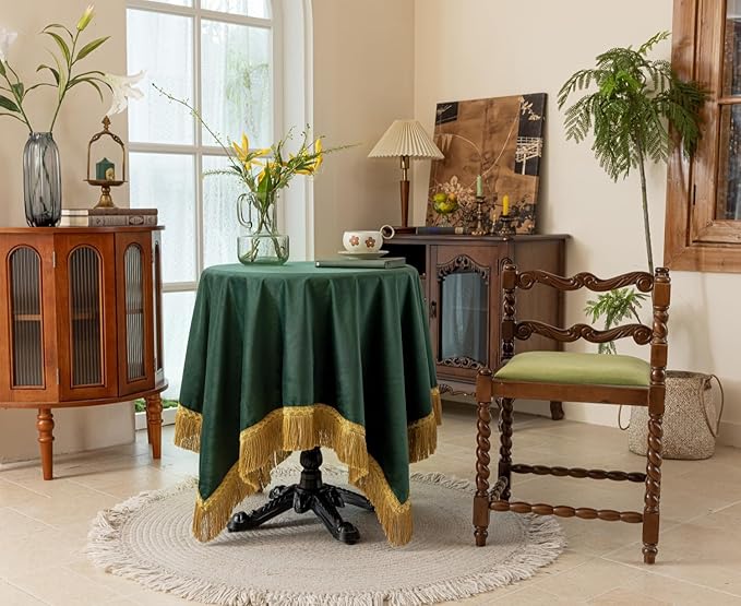 F-CHU Small Square Tablecloth 36 x 36 Inch Velvet Table Cloth Solid Green Small - Image 2