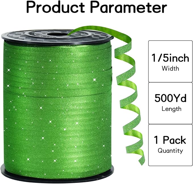 BEISHIDA 500 Yards Dark Green Glitter Ribbon Curling Crimped, Glitter Ribbon - Image 2
