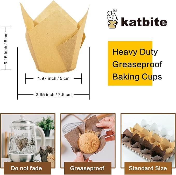 Katbite Tulip Cupcake Liners 200PCS, Muffin Baking Cupcake Liners Holders - Image 2