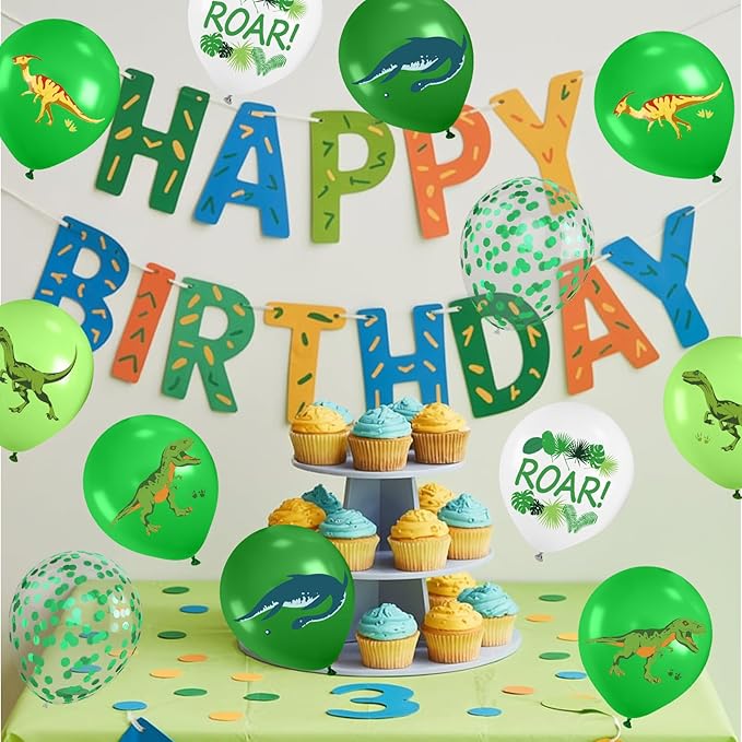 Dinosaur Balloons, 12 Inch Dark Fruit Light Green White Dinosaur Printed Latex - Image 6