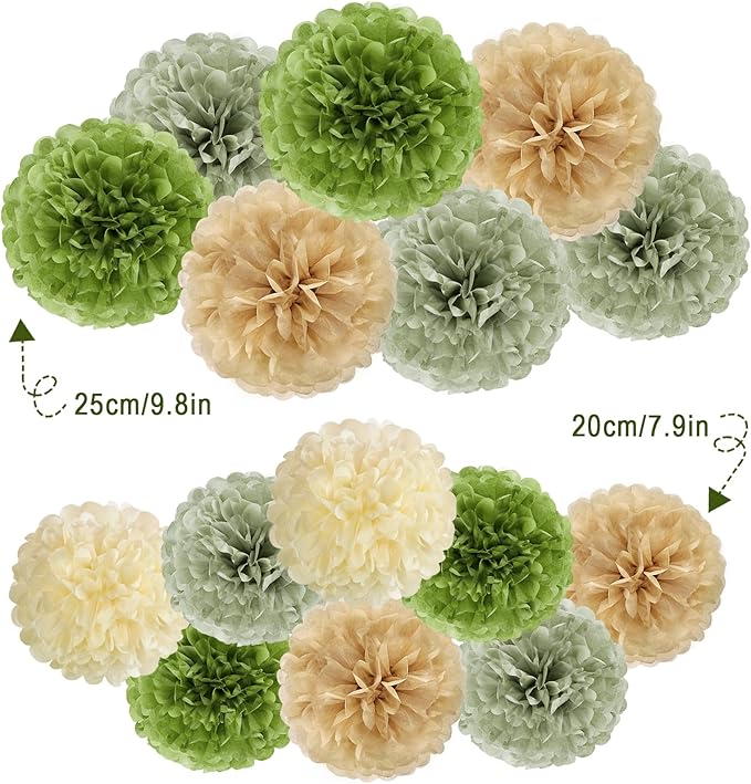 Olive Sage Green Tissue Paper Pom Poms Safari Jungle Party Decorations Paper - Image 2
