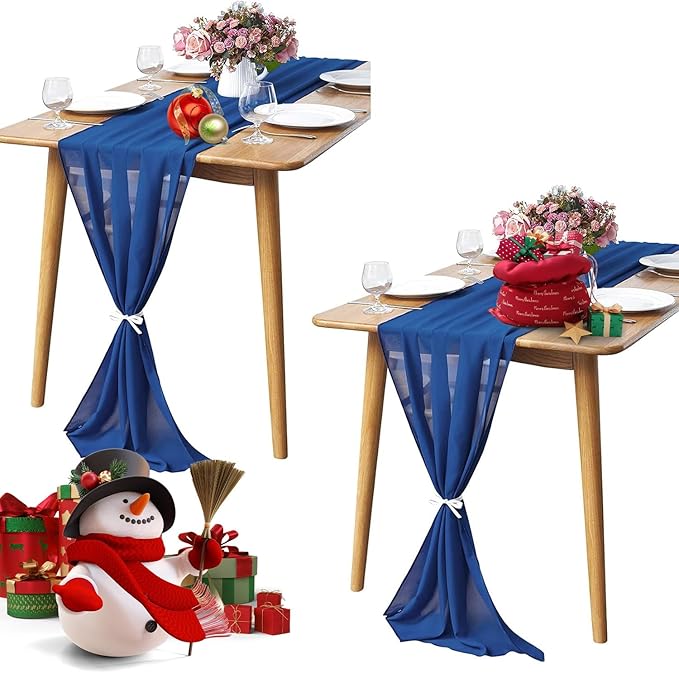 2 Pack 10Ft Royal Blue Chiffon Table Runner Sheer 29x120 Inch by Pufogu