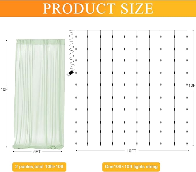 Fomcet Sage Green Tulle Backdrop Curtains - Image 2