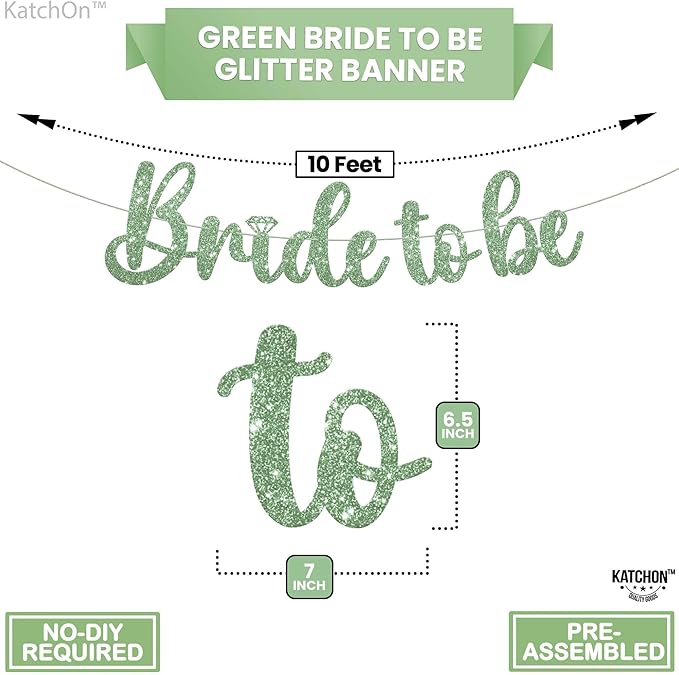 KatchOn, Sage Green Glitter Bride To Be Banner - Image 4