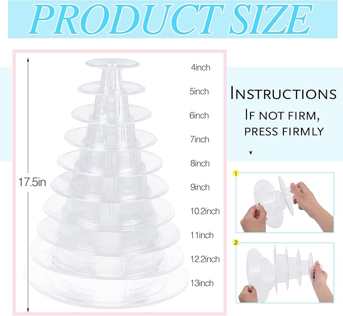 Juexica 10 Tiers Round Macaron Tower Stand Plastic Cake Display Rack Macaron - Image 2