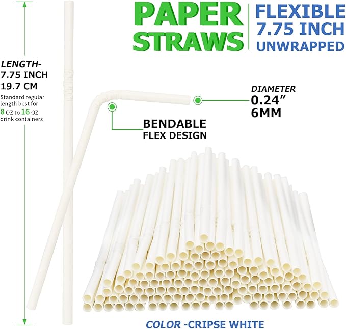 Bendable Paper Straws for Drinking, 7 3/4 inches, Home and Restaurant - Image 2