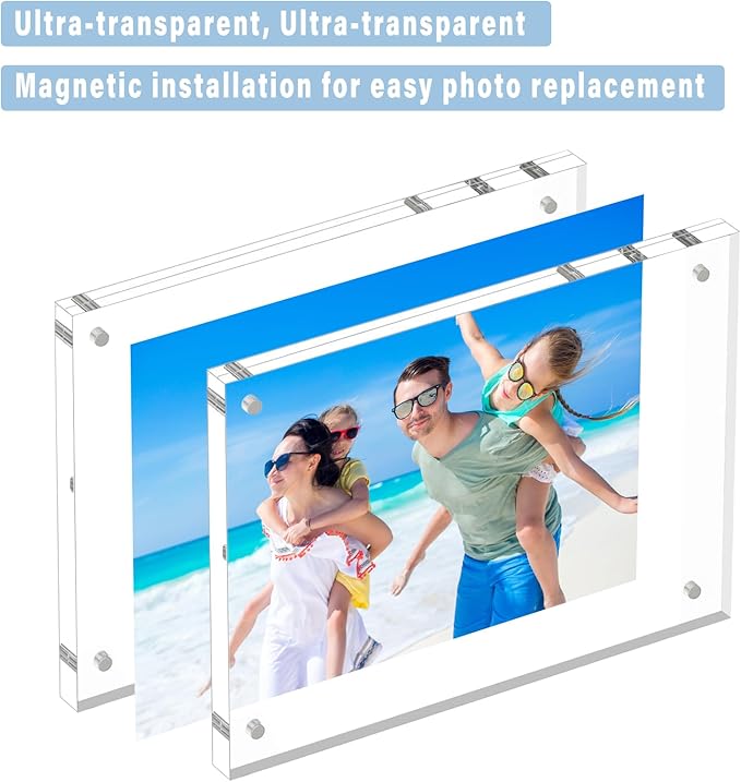 HELPLEX 5 Pack 6x8 Acrylic Picture Frames, 20mm Thicker Frameless Clear Double - Image 2