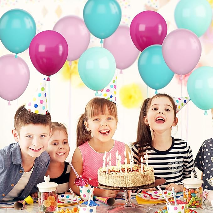 Pink Blue Balloons, 12 Inch Hot Pink Confetti Helium Balloon Rose Red Turquoise - Image 5