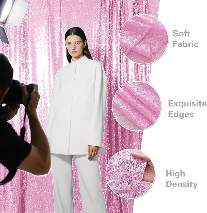Matte Pink Sequin Backdrop Curtain 2 Pieces 2FTx8FT Glitter Photography Backdrop - Image 6