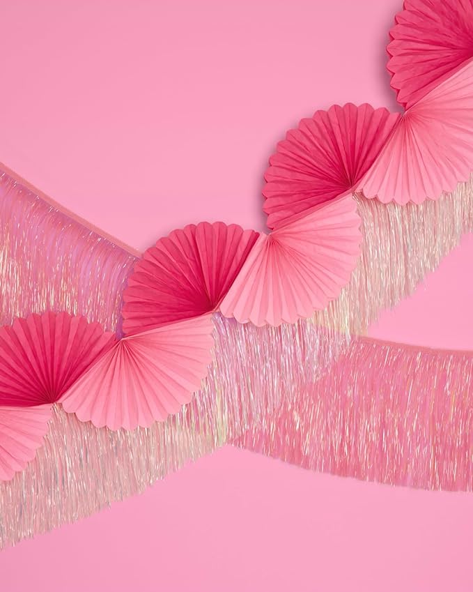 xo, Fetti Pink Paper Fan Garland - 6 Ft. | 3D Bachelorette Party Decorations - Image 3