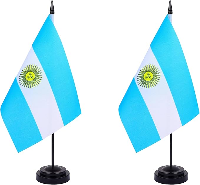 Argentina Desk Flag 12" Solid Pole Deluxe Set Argentinian Flags Banner Mini by Unknown