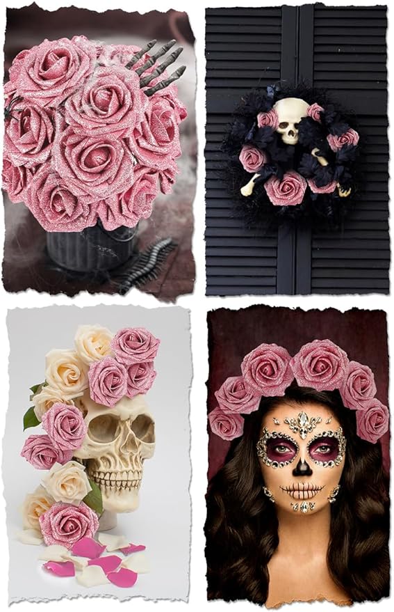 N&T NIETING Artificial Flowers Glowing Dark Pink Flowers Foam 25pcs Glitter - Image 5