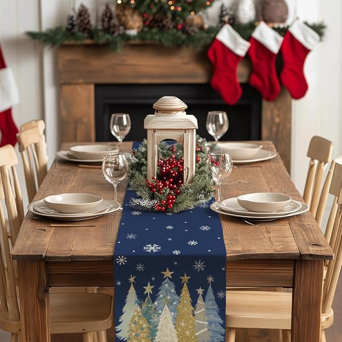GEEORY Christmas Table Runner 13x90 Inch, Xmas Trees Snowflakes Holiday - Image 3