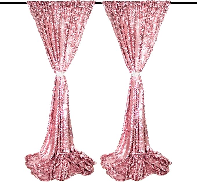 JYFLZQ Pink Payette Sequin Backdrop Curtains 8ft x 8ft 1 Panel Large Shimmer - Image 2