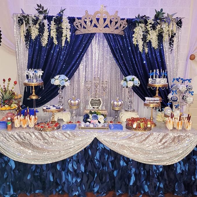 Poise3EHome 4Pcs 2Ft x 8Ft Blue Sequin Backdrop Curtains, Glitter Photography - Image 2