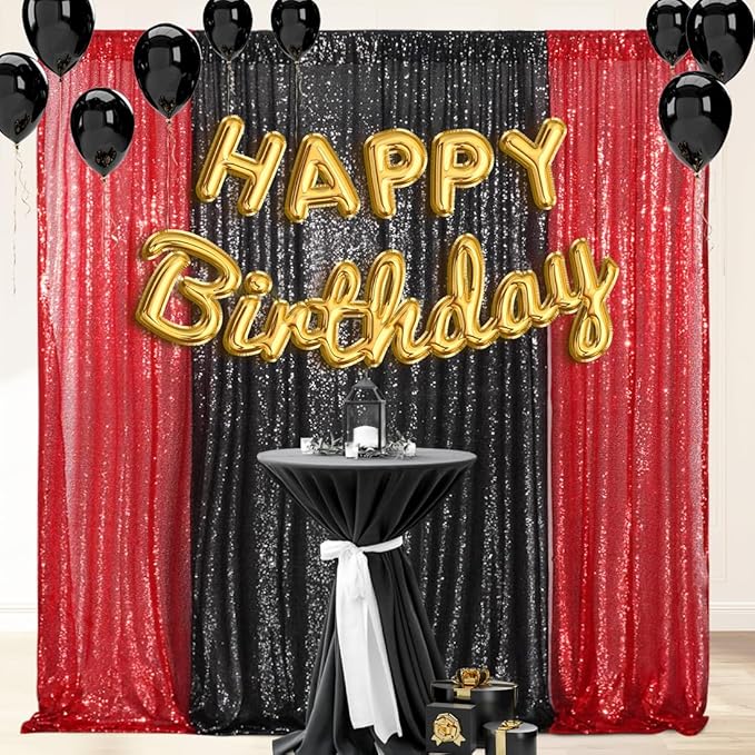 4 Panels Black&Red Sequin Backdrop Curtain 2FTx8FT Glitter Sequin Backdrop - Image 5