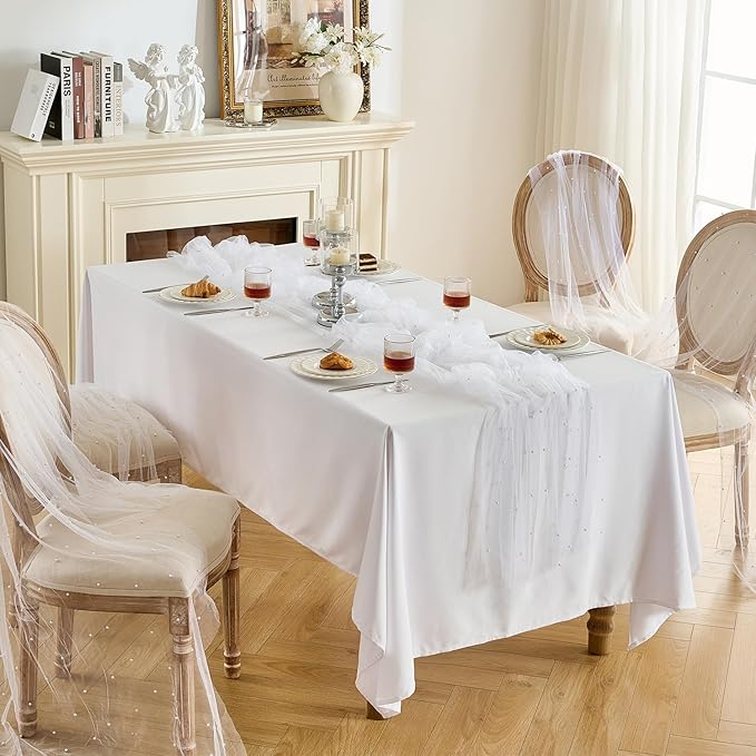 Fanami 3 Pack Pearl Table Runner -10FT Ivory White Boho Tulle Table Runners 120 - Image 5