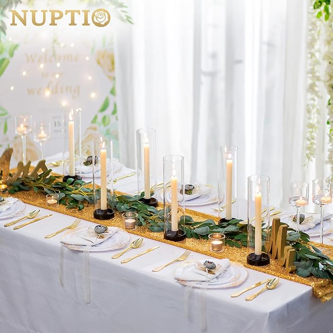 NUPTIO Black Taper Candle Holders: 10 Pcs Bulk 11.81 inch Tall Hurricane Glass - Image 4