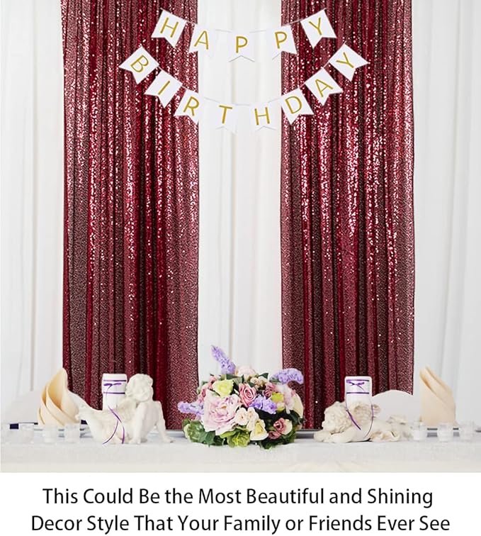 ShinyBeauty Sequin Backdrop 4 Panels Burgundy 2FTx8FT Fabric Photo Curtains - Image 3