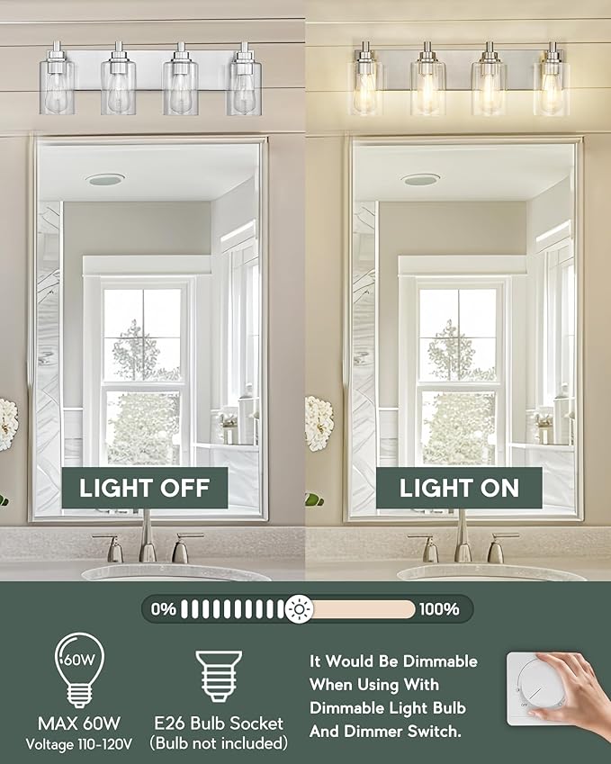 4-Light Bathroom Light Fixtures, Brushed Nickel Vanity Light - Image 6