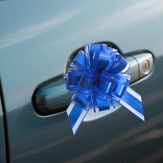 6 Pcs 6 Inch Blue Pull Bows, Party Decorations, Crafts Easy-to-Use Pull Bows - Image 4
