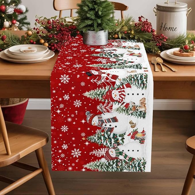 Christmas Snowman Cotton Linen Table Runner - Image 5