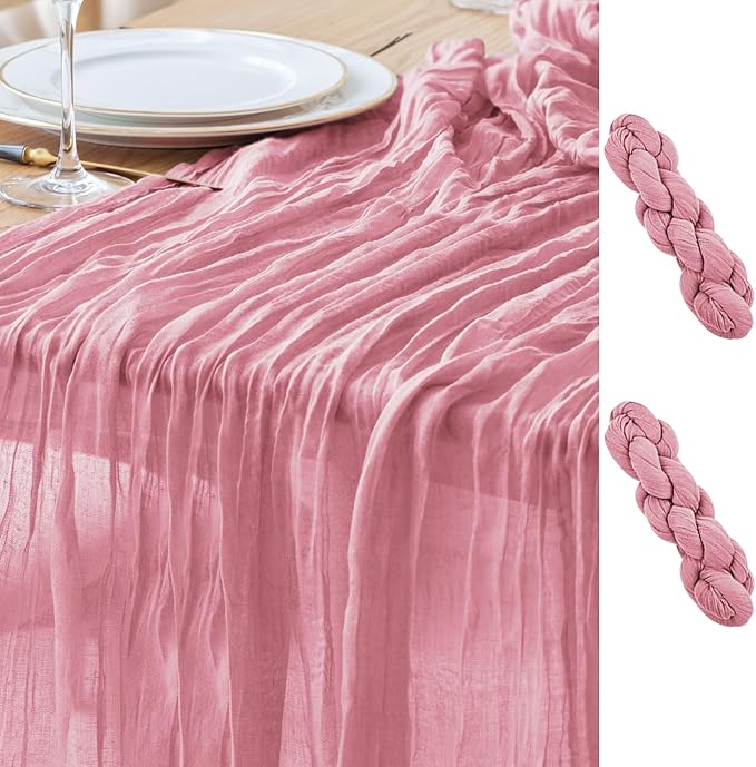 Asee'm 2pcs Cheesecloth Table Runner 120 Inches Long Pink Boho Gauze Cheese by Aseem
