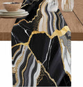 Geometric Black Marble Cotton Linen Table Runner by Unknown