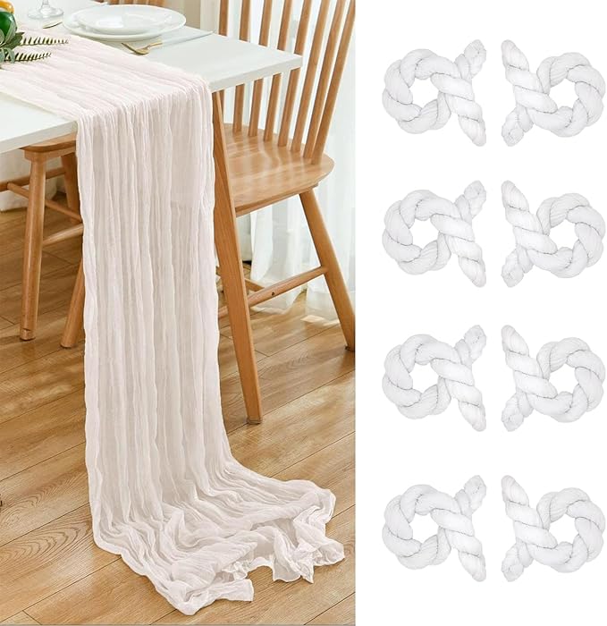 8 Pack 10Ft Cheesecloth Table Runner 35x120 inch White Boho Gauze Long Table by Dspoot
