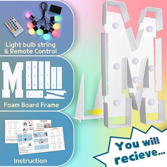 imprsv 3FT Colorful Marquee Light Up Letters M, 18 Colors Large Light up - Image 5