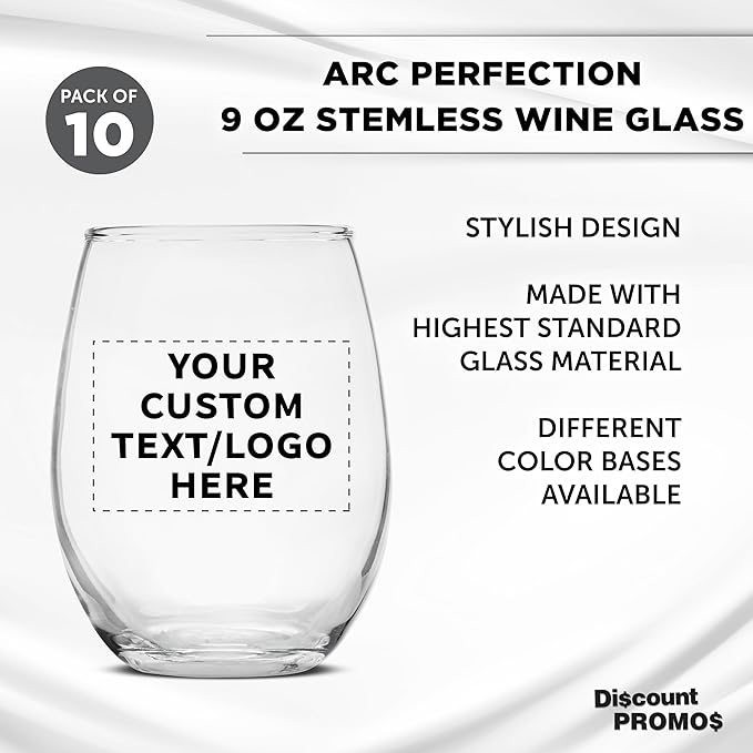 Custom Stemless Wine Glass 9 oz. Set of 10, Personalized Bulk Pack - Image 3