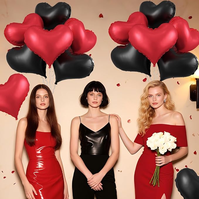 Black Red Heart Balloons, 24Inch Large Red Black Heart Foil Balloons - Image 5