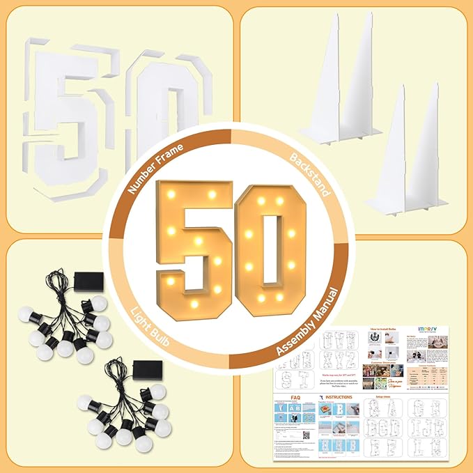 imprsv 3FT Block Marquee Numbers, Marquee Light Up Numbers 50th Birthday - Image 5
